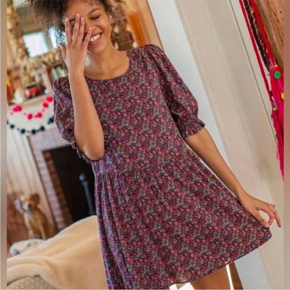 NATURAL LIFE Plum Floral Puff-Sleeve Mini Dress